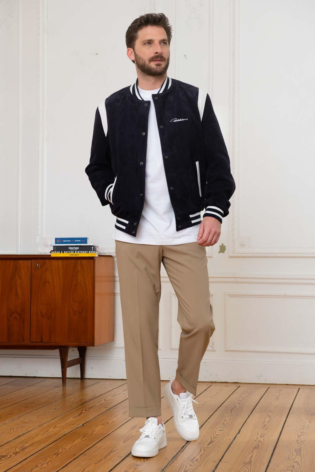 Redskins' navy/white suede goatskin teddy, sporty and relaxed. - Image n°2