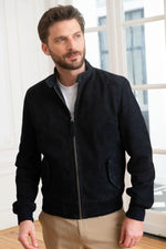 Navy suede goatskin jacket by Schott-biker style meets everyday wear. - Image n°1