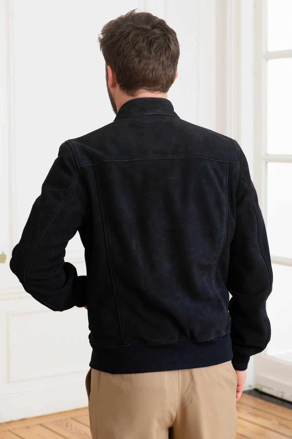 Navy suede goatskin jacket by Schott-biker style meets everyday wear. - Image n°5