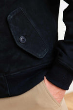 Navy suede goatskin jacket by Schott-biker style meets everyday wear. - Image n°7