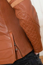 Cognac sheep leather jacket: motard collar, biker details, regular fit. - Image n°12