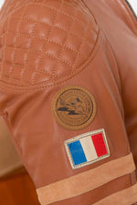 Cognac sheep leather jacket: motard collar, biker details, regular fit. - Image n°11