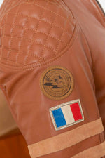 Cognac sheep leather jacket: motard collar, biker details, regular fit. - Image n°11