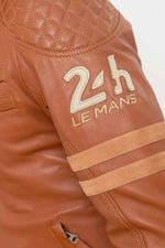 Cognac sheep leather jacket: motard collar, biker details, regular fit. - Image n°10