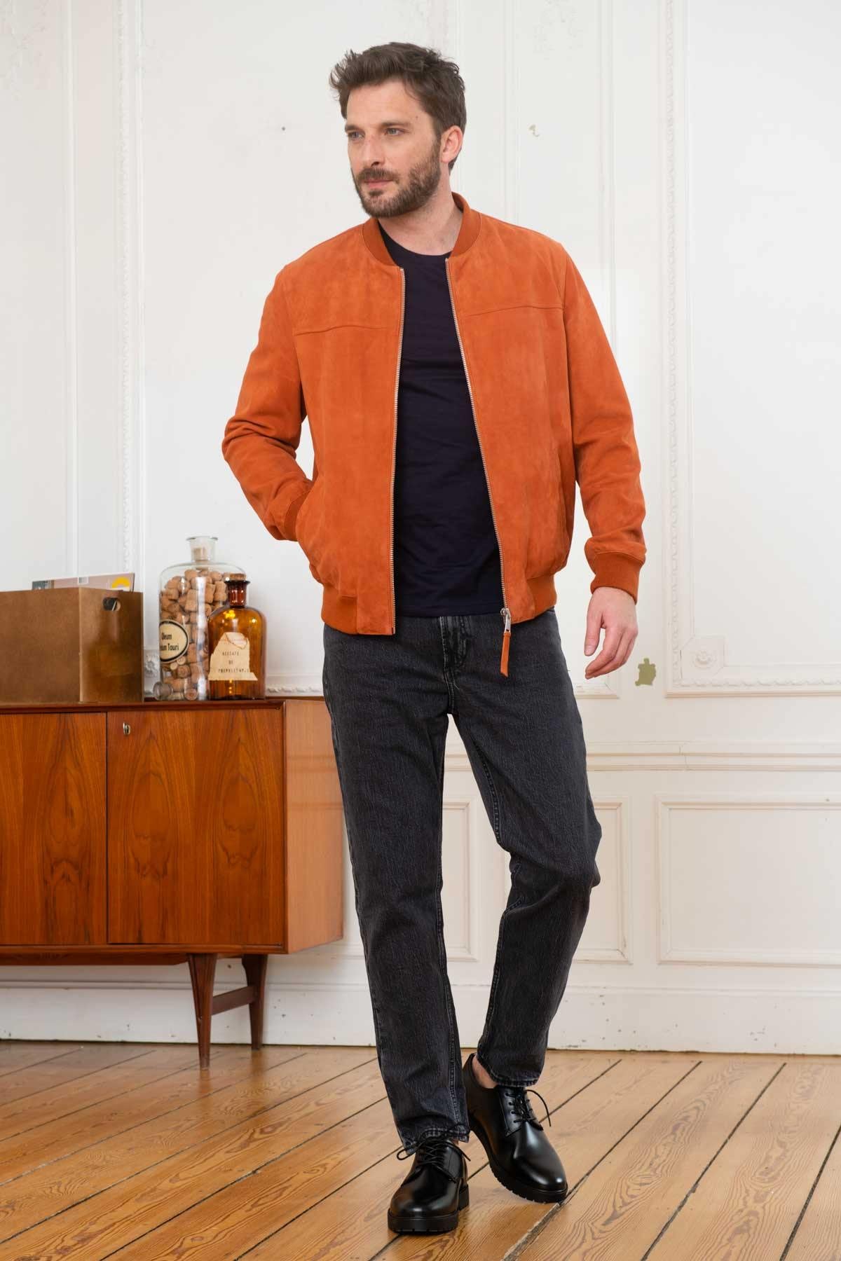 Supple lambskin teddy jacket in bold African orange for all seasons. - Image n°2