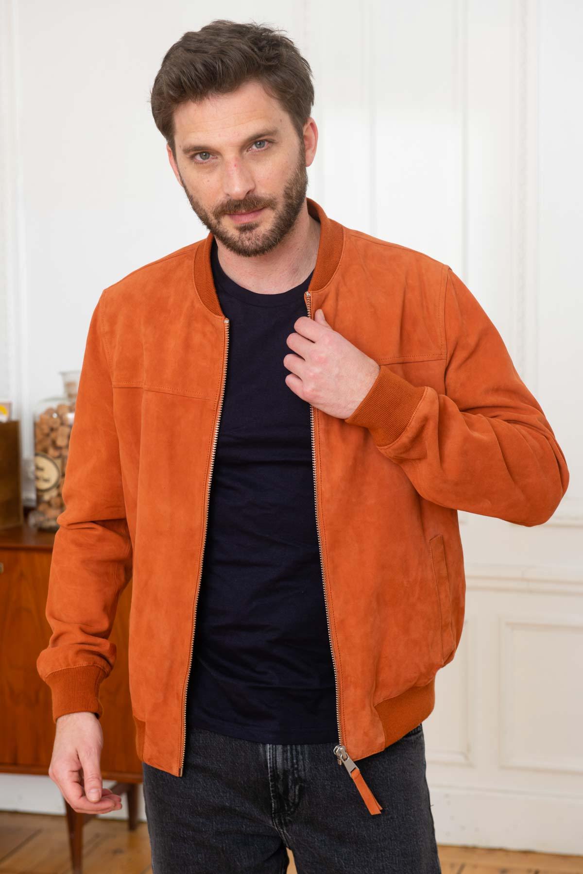 Supple lambskin teddy jacket in bold African orange for all seasons. - Image n°1