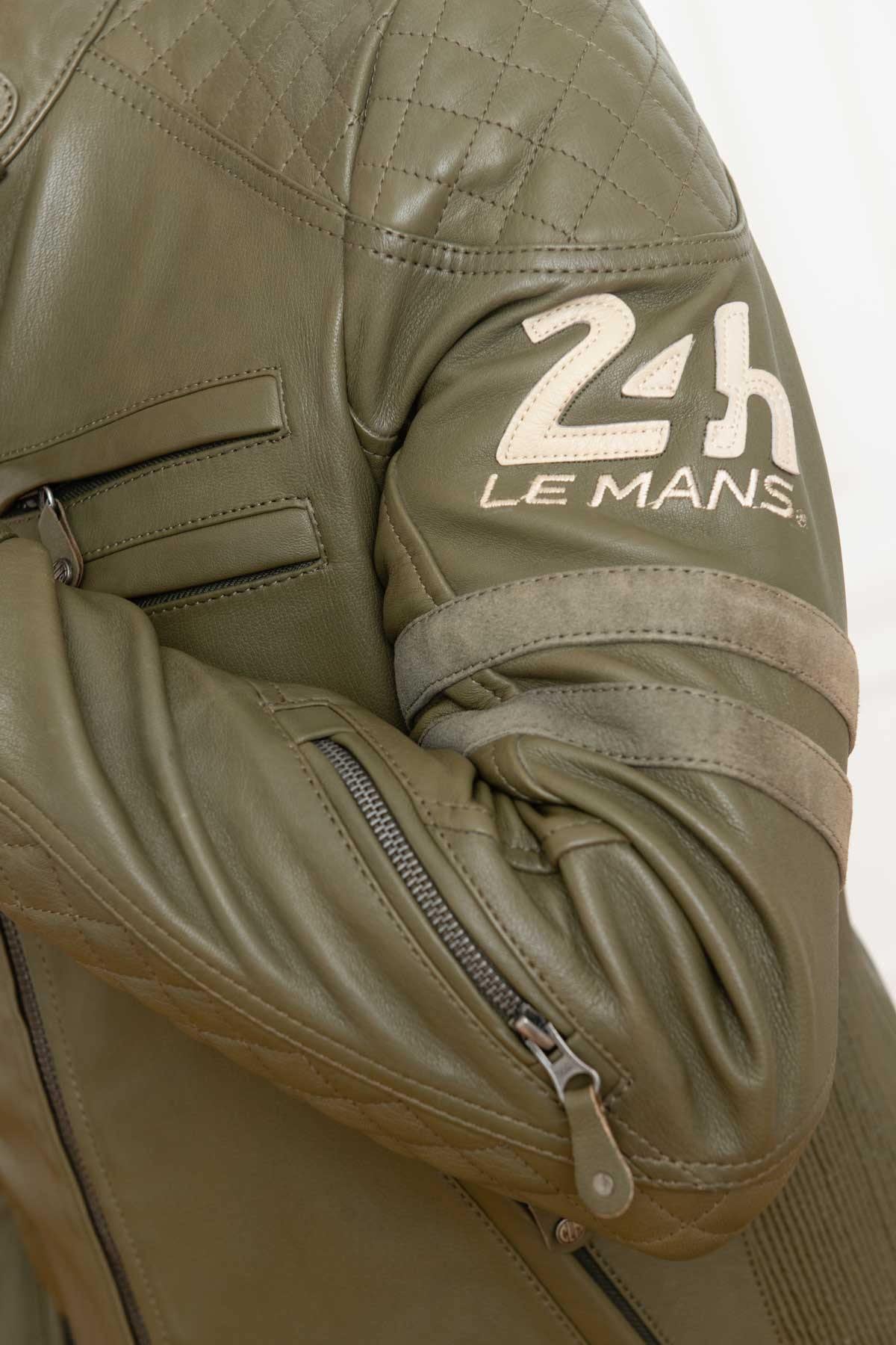 A khaki sheepskin jacket with a biker collar, perfect for any season. - Image n°8