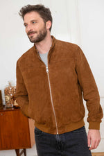 Velvety cognac goatskin bomber, slim fit with ribbed trims. - Image n°4