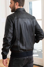 Vintage shirt collar jacket in dark blue leather - Image n°6