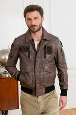 Gray patched leather jacket - Image n°1
