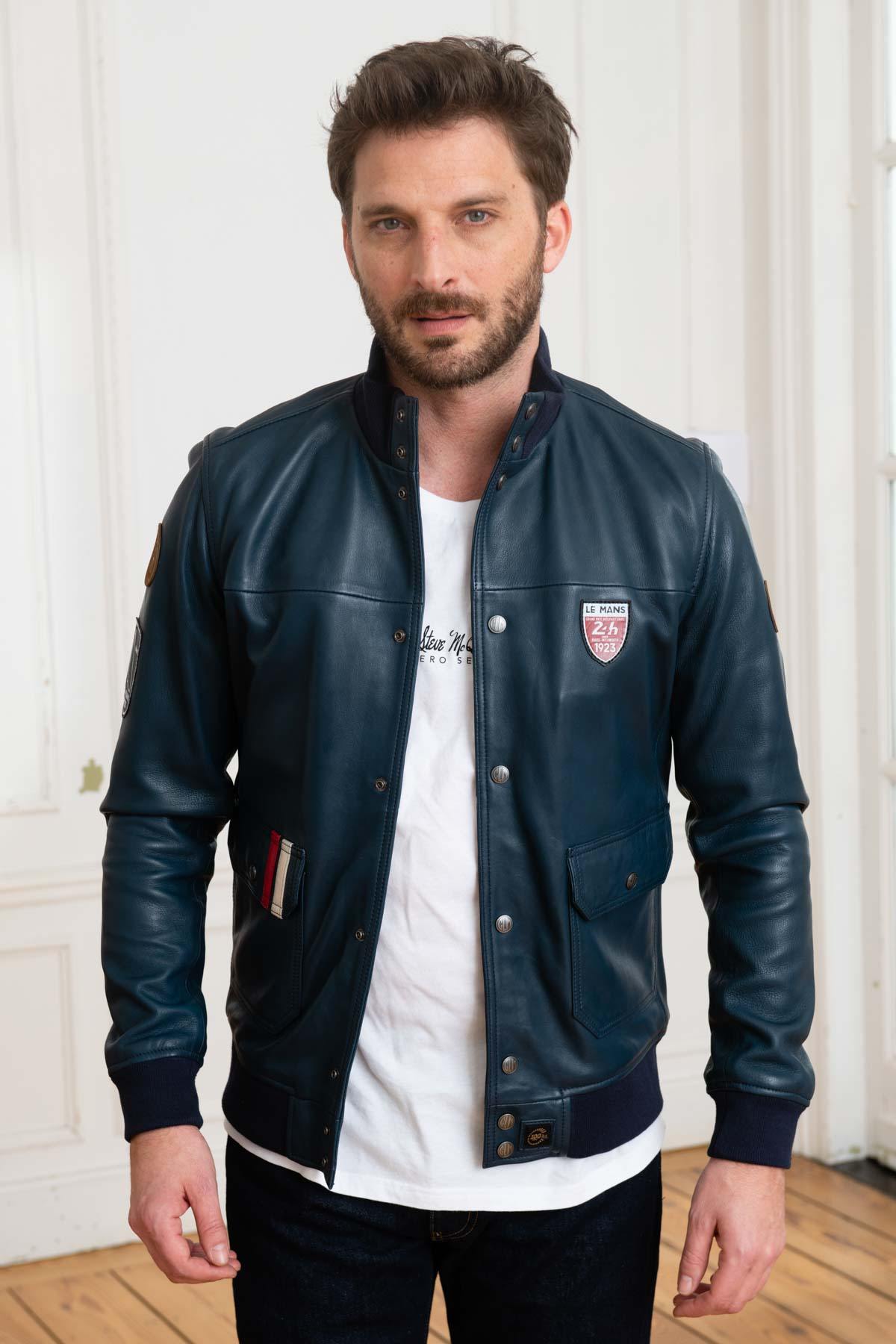 Glossy navy sheepskin, sporty and refined for all seasons. - Image n°2