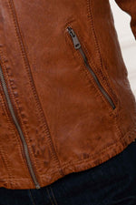Cognac sheep leather jacket with moto collar and regular fit. - Image n°8