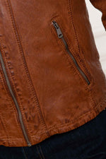 Cognac sheep leather jacket with moto collar and regular fit. - Image n°8
