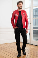 Red sheepskin jacket with a motorsport edge-sleek, regular fit. - Image n°3