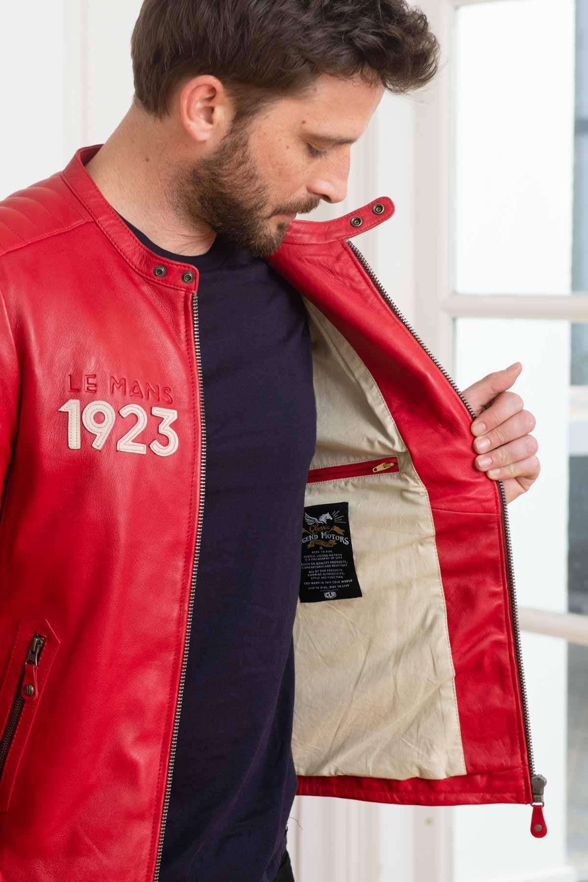 Red sheepskin jacket with a motorsport edge-sleek, regular fit. - Image n°5