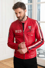 Red sheepskin jacket with a motorsport edge-sleek, regular fit. - Image n°2