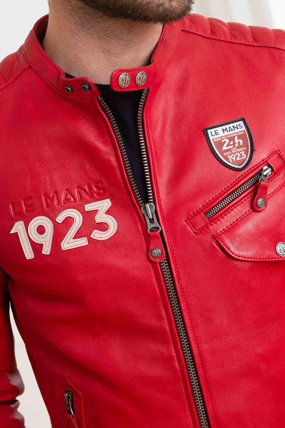 Red sheepskin jacket with a motorsport edge-sleek, regular fit. - Image n°9