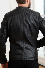 Sheep leather jacket in glossy black, biker collar, motorsport legacy. - Image n°6