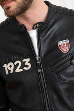 Sheep leather jacket in glossy black, biker collar, motorsport legacy. - Image n°8