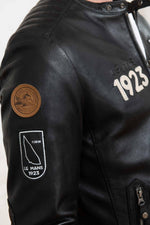 Sheep leather jacket in glossy black, biker collar, motorsport legacy. - Image n°9