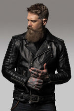 Hand-sewn quilted and belted Biker Jacket - Image n°1