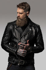 Hand-sewn quilted and belted Biker Jacket - Image n°1