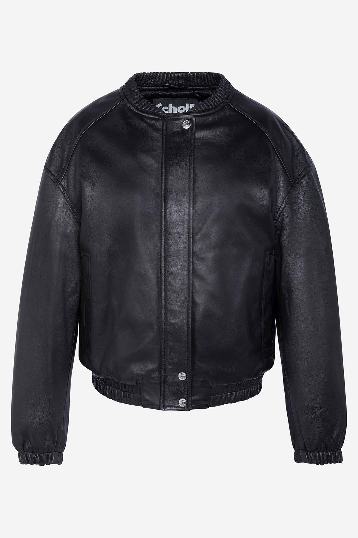 Schott's black washed lambskin bomber with elasticated trims. - Image n°2