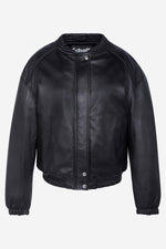 Schott's black washed lambskin bomber with elasticated trims. - Image n°2