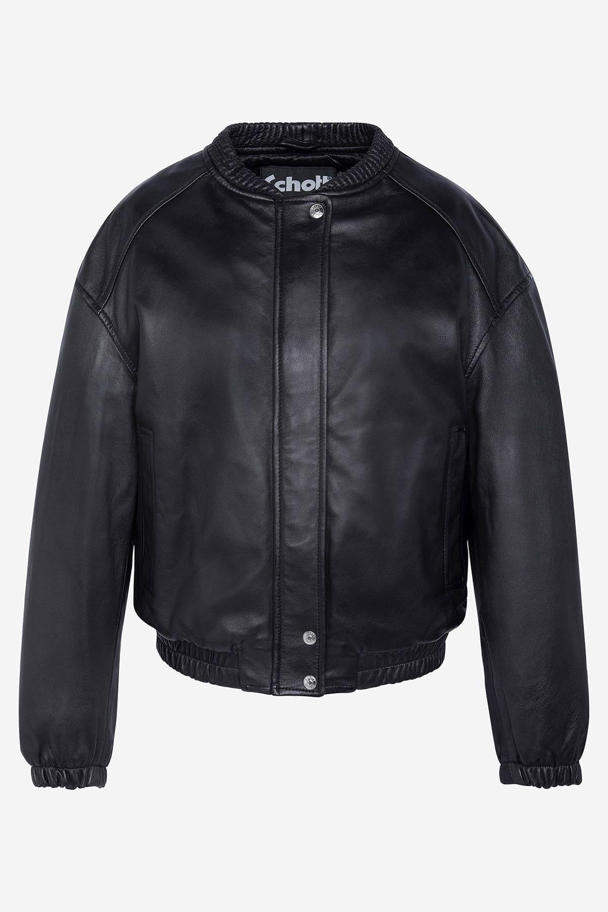 Schott's black washed lambskin bomber with elasticated trims. - Image n°2