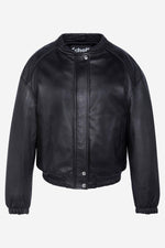 Schott's black washed lambskin bomber with elasticated trims. - Image n°2