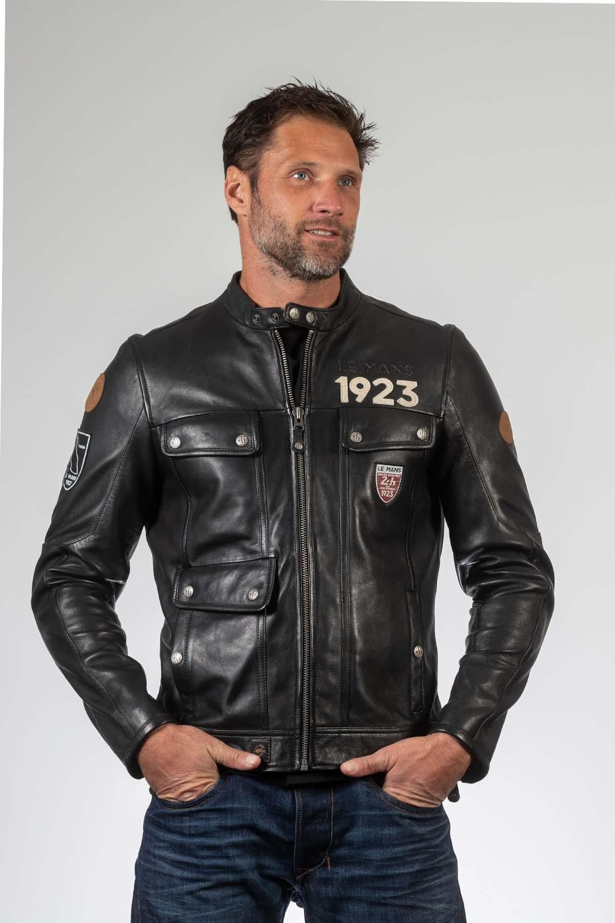 Black racing leather jacket Lagache 24H Le Mans 1923 Men - Image n°1