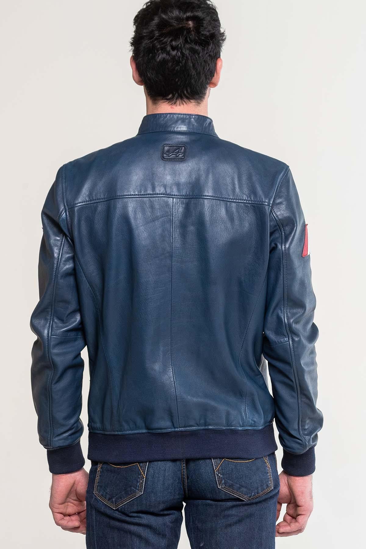 Royal blue lambskin jacket with biker collar and Alpine detailing. - Image n°7
