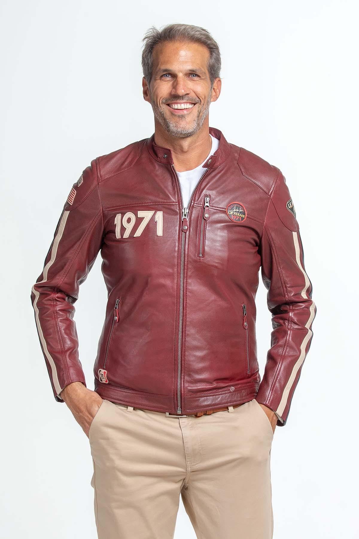 Red lambskin jacket inspired by Steve McQueen's 1971 Le Mans. - Image n°1