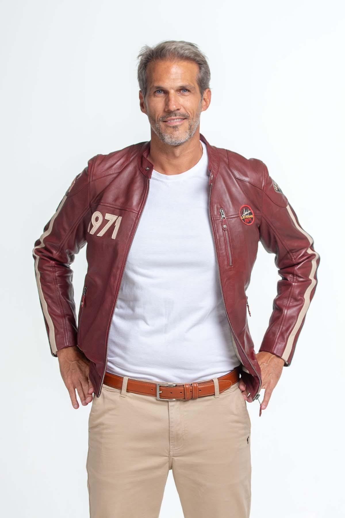 Red lambskin jacket inspired by Steve McQueen's 1971 Le Mans. - Image n°3
