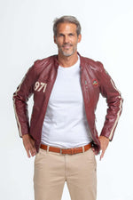 Red lambskin jacket inspired by Steve McQueen's 1971 Le Mans. - Image n°3