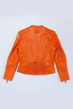 Orange leather jacket with biker collar Steve McQueen Women - Image n°5