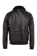 Brown cowhide aviator jacket with detachable shearling collar. - Image n°6