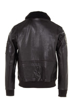 Brown cowhide aviator jacket with detachable shearling collar. - Image n°6