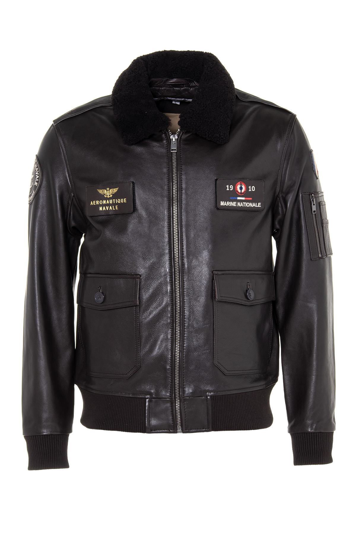 Brown cowhide aviator jacket with detachable shearling collar. - Image n°3