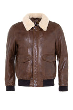 Petrol bison sheepskin aviator jacket with removable shearling collar. - Image n°5