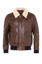 Petrol bison sheepskin aviator jacket with removable shearling collar. - Image n°5