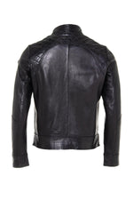 Black lambskin biker jacket, slim fit, matelassé shoulders. - Image n°8