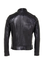 Black lambskin biker jacket, slim fit, matelassé shoulders. - Image n°8