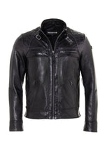 Black lambskin biker jacket, slim fit, matelassé shoulders. - Image n°2