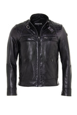 Black lambskin biker jacket, slim fit, matelassé shoulders. - Image n°2