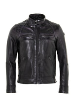 Black lambskin biker jacket, slim fit, matelassé shoulders. - Image n°6