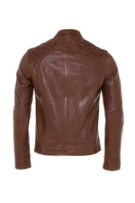 Rich cognac leather jacket, slim fit with quilted detailing for style. - Image n°9