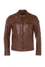 Rich cognac leather jacket, slim fit with quilted detailing for style. - Image n°6
