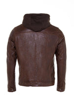 Brown leather jacket with hood - Image n°11