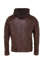 Moto-style sheep leather jacket with washed finish and removable hood. - Image n°11